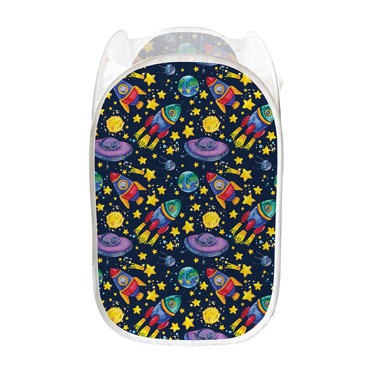 Watercolor Rocket Pattern Print Mesh Laundry Hamper