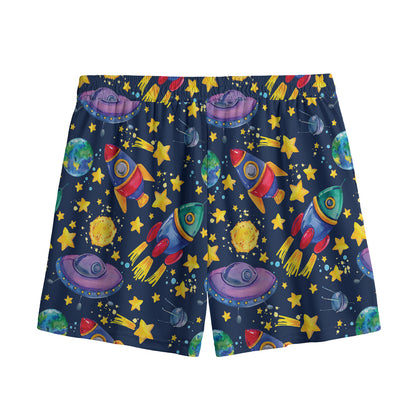Watercolor Rocket Pattern Print Mesh Shorts