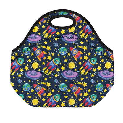 Watercolor Rocket Pattern Print Neoprene Lunch Bag