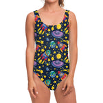 Watercolor Rocket Pattern Print One Piece Swimsuit