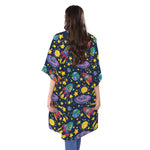 Watercolor Rocket Pattern Print Open Front Beach Cover Up