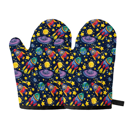 Watercolor Rocket Pattern Print Oven Mitts
