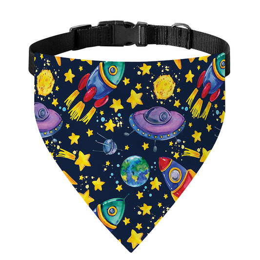 Watercolor Rocket Pattern Print Over The Collar Dog Bandana