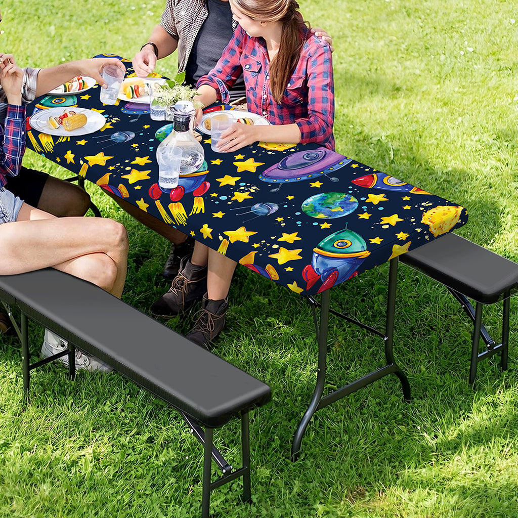 Watercolor Rocket Pattern Print Picnic Table Cover
