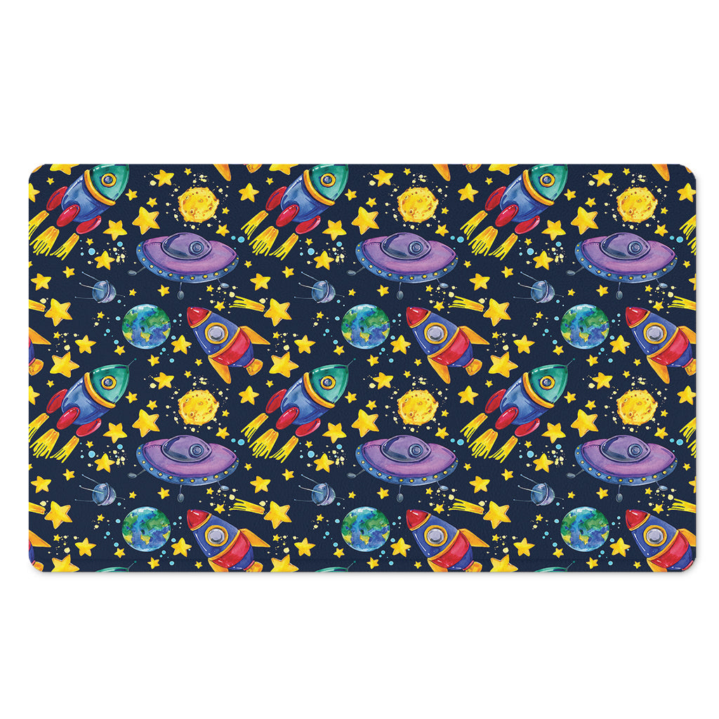 Watercolor Rocket Pattern Print Polyester Doormat