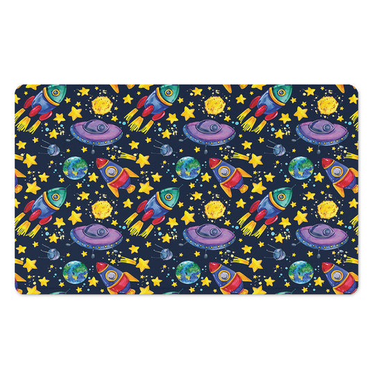 Watercolor Rocket Pattern Print Polyester Doormat