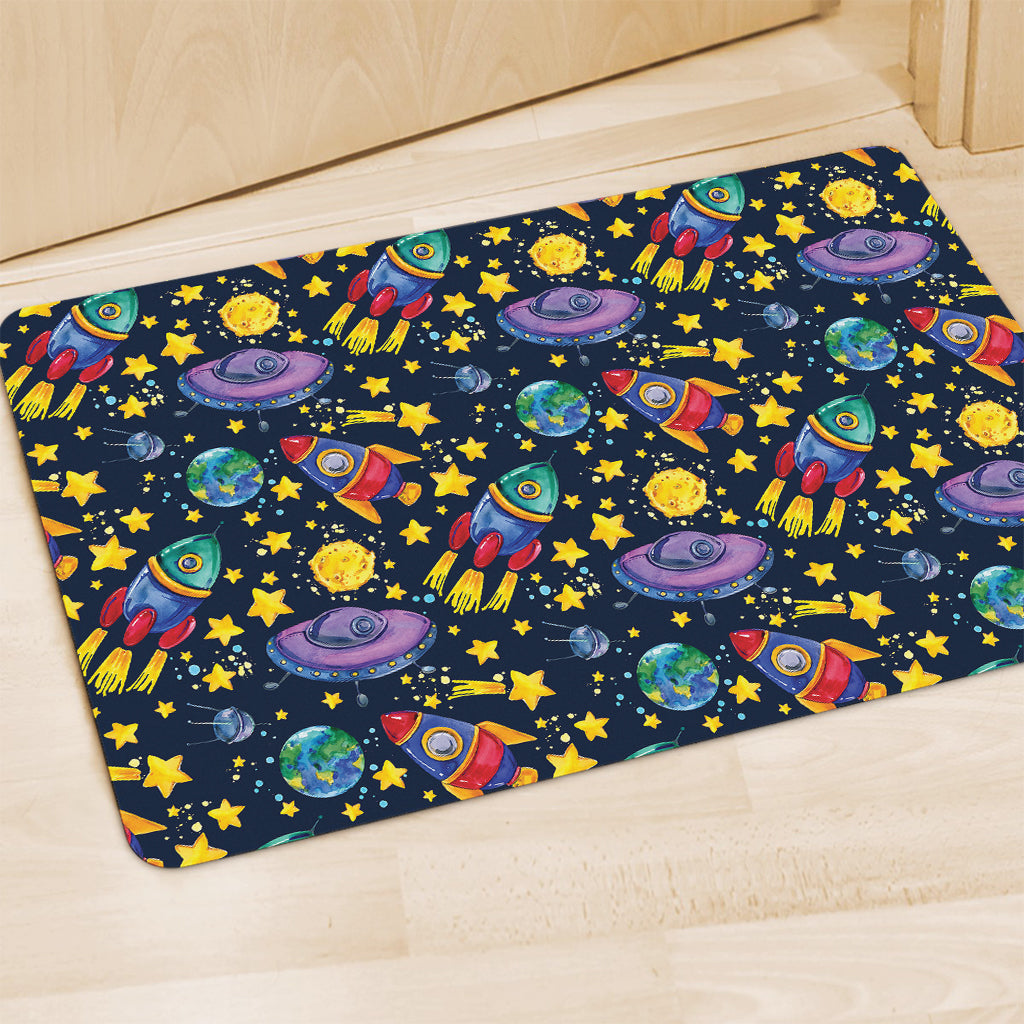 Watercolor Rocket Pattern Print Polyester Doormat