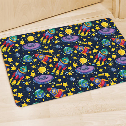 Watercolor Rocket Pattern Print Polyester Doormat