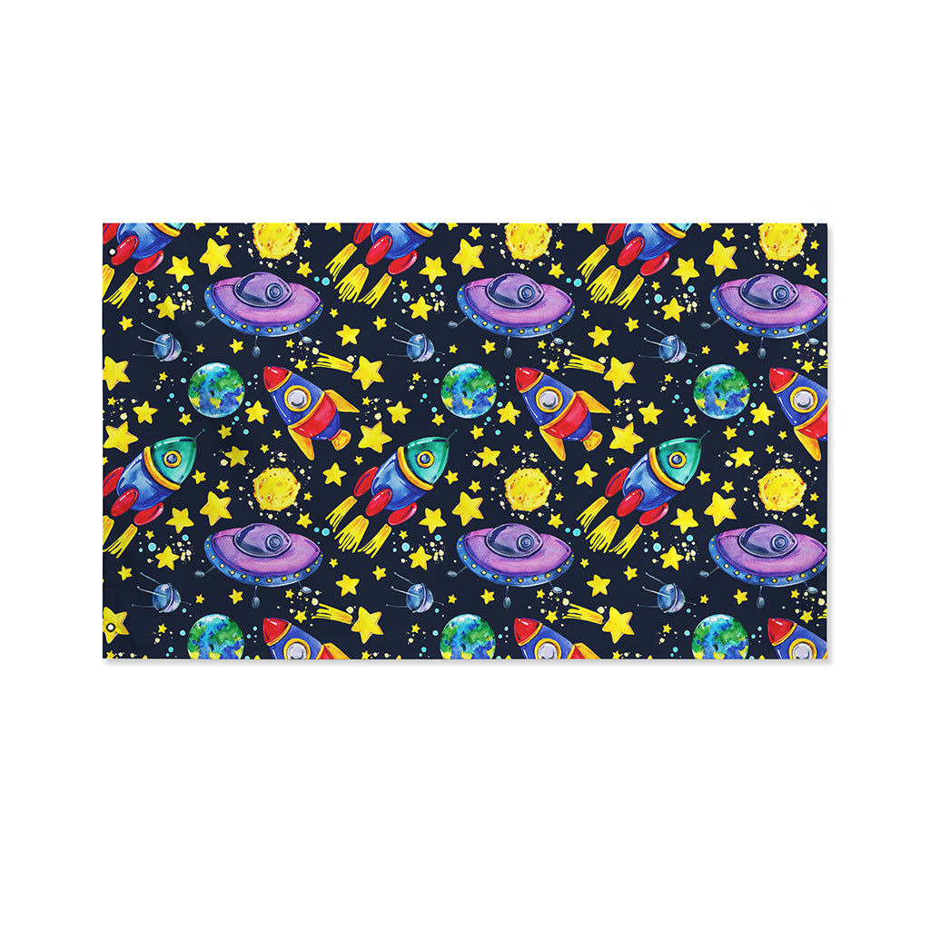 Watercolor Rocket Pattern Print Polyester Flag