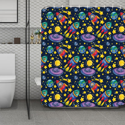 Watercolor Rocket Pattern Print Polyester Shower Curtain