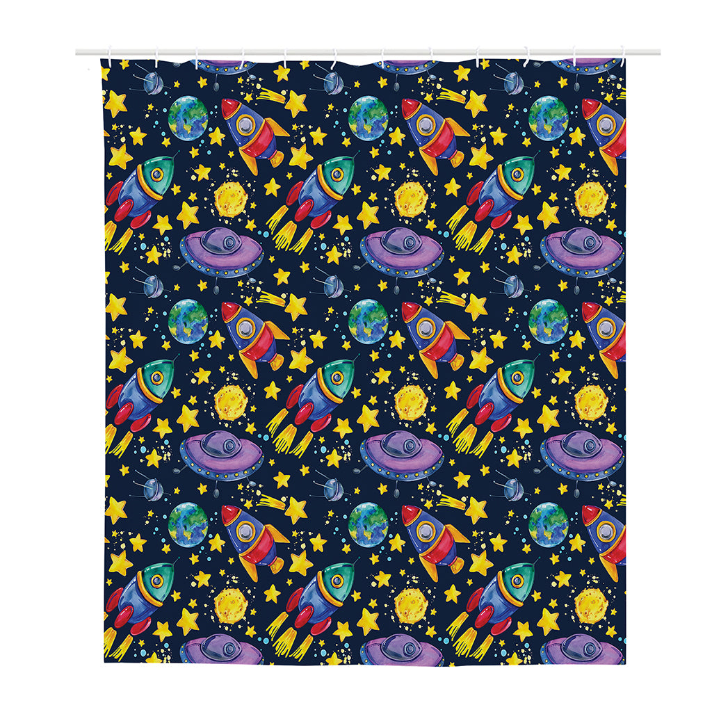 Watercolor Rocket Pattern Print Polyester Shower Curtain