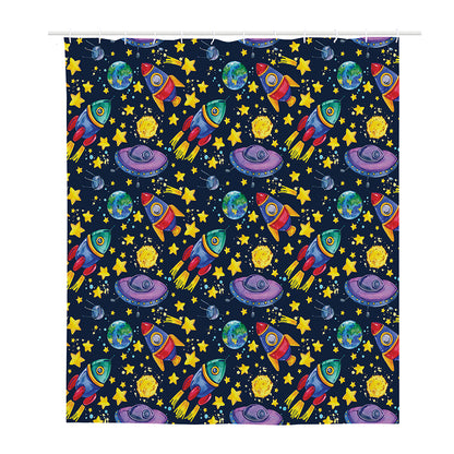 Watercolor Rocket Pattern Print Polyester Shower Curtain
