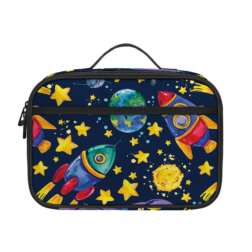 Watercolor Rocket Pattern Print Portable Lunch Bag