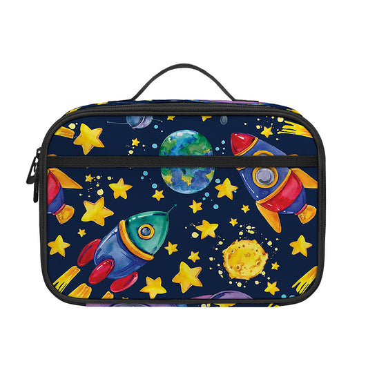 Watercolor Rocket Pattern Print Portable Lunch Bag