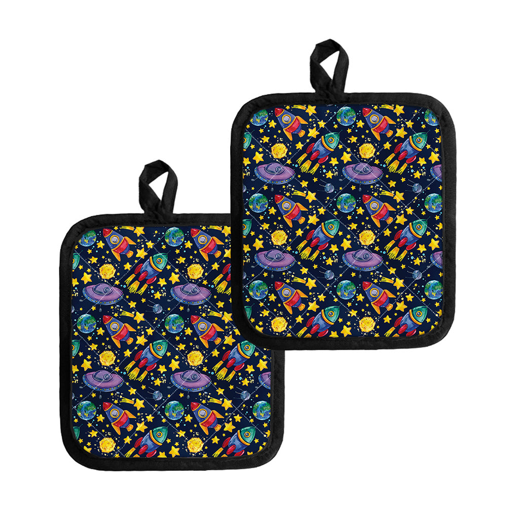 Watercolor Rocket Pattern Print Pot Holders