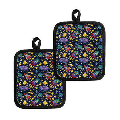 Watercolor Rocket Pattern Print Pot Holders