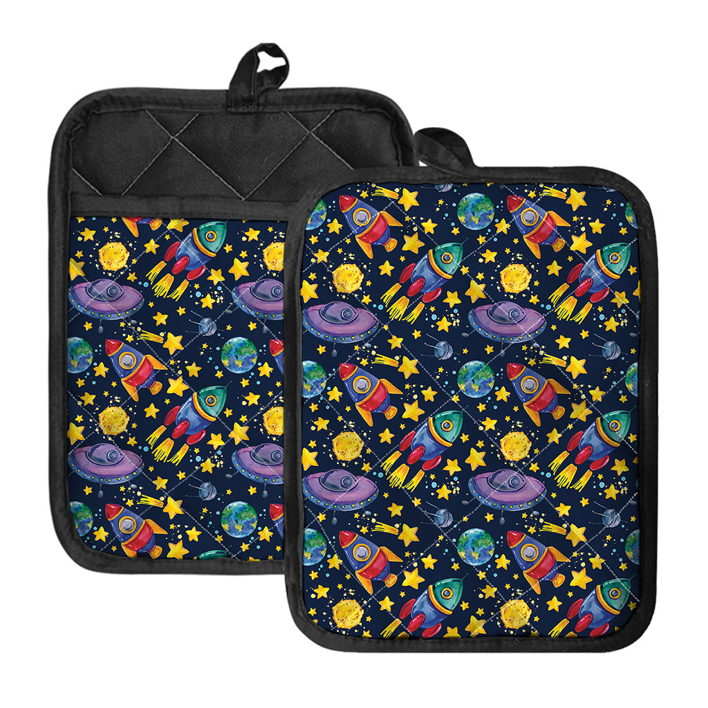 Watercolor Rocket Pattern Print Pot Holders With Pocket