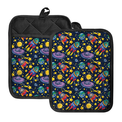 Watercolor Rocket Pattern Print Pot Holders With Pocket