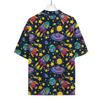 Watercolor Rocket Pattern Print Rayon Hawaiian Shirt