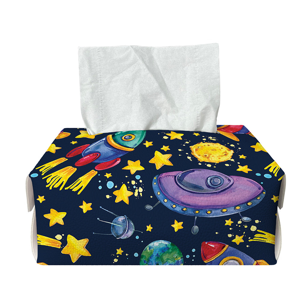 Watercolor Rocket Pattern Print Rectangle Tissue Box Cover