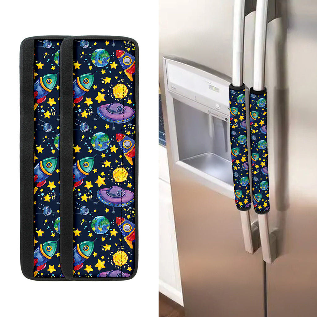 Watercolor Rocket Pattern Print Refrigerator Handle Covers