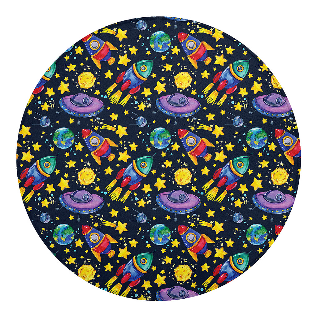 Watercolor Rocket Pattern Print Round Blanket