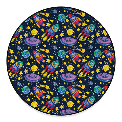 Watercolor Rocket Pattern Print Round Floor Mat
