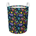 Watercolor Rocket Pattern Print Round Laundry Basket