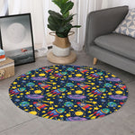 Watercolor Rocket Pattern Print Round Rug