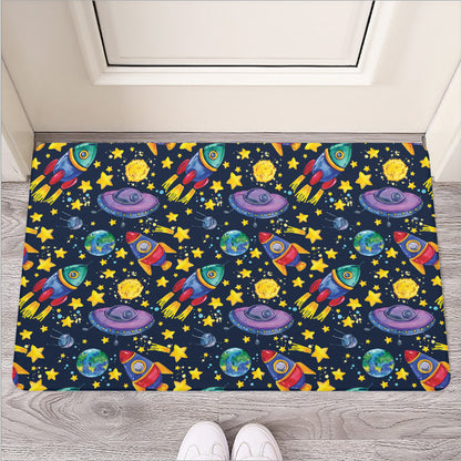 Watercolor Rocket Pattern Print Rubber Doormat