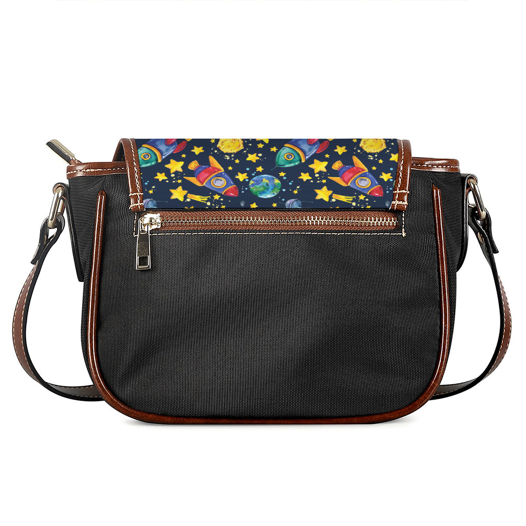 Watercolor Rocket Pattern Print Saddle Bag