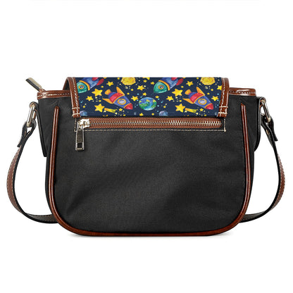 Watercolor Rocket Pattern Print Saddle Bag