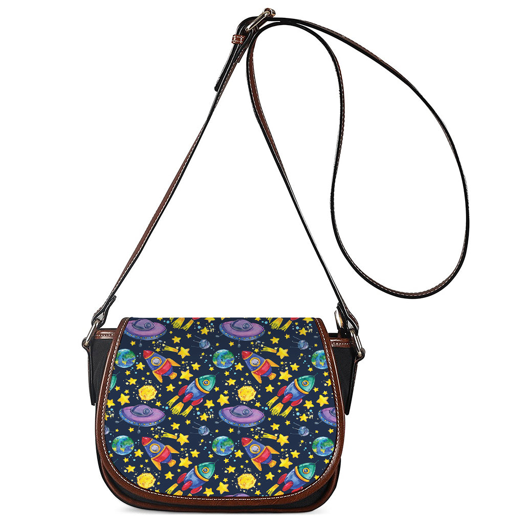 Watercolor Rocket Pattern Print Saddle Bag