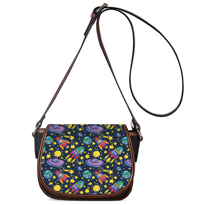 Watercolor Rocket Pattern Print Saddle Bag