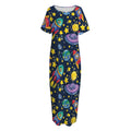 Watercolor Rocket Pattern Print Short Sleeve Long Nightdress