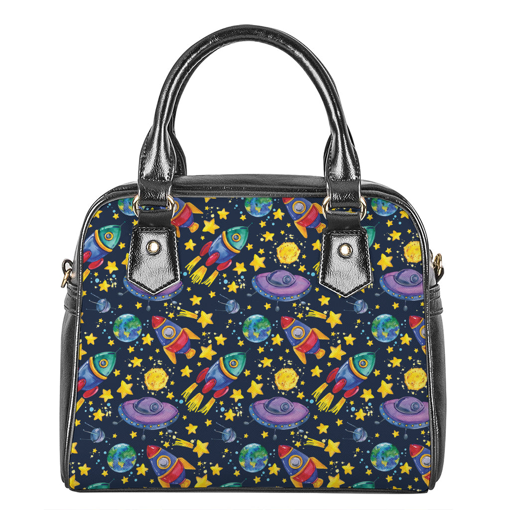 Watercolor Rocket Pattern Print Shoulder Handbag