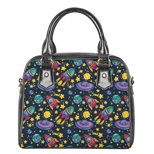 Watercolor Rocket Pattern Print Shoulder Handbag