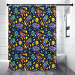 Watercolor Rocket Pattern Print Shower Curtain
