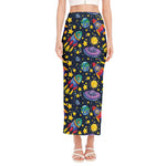 Watercolor Rocket Pattern Print Side Slit Maxi Skirt