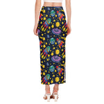 Watercolor Rocket Pattern Print Side Slit Maxi Skirt