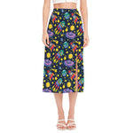 Watercolor Rocket Pattern Print Side Slit Midi Skirt
