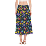 Watercolor Rocket Pattern Print Side Slit Midi Skirt