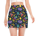 Watercolor Rocket Pattern Print Side Slit Mini Skirt