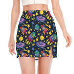 Watercolor Rocket Pattern Print Side Slit Mini Skirt