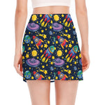 Watercolor Rocket Pattern Print Side Slit Mini Skirt