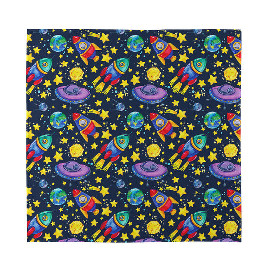 Watercolor Rocket Pattern Print Silk Bandana