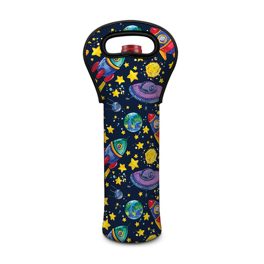 Watercolor Rocket Pattern Print Single Neoprene Wine Tote