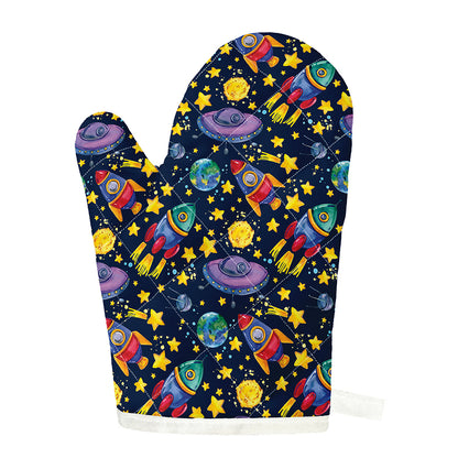 Watercolor Rocket Pattern Print Single Oven Mitt