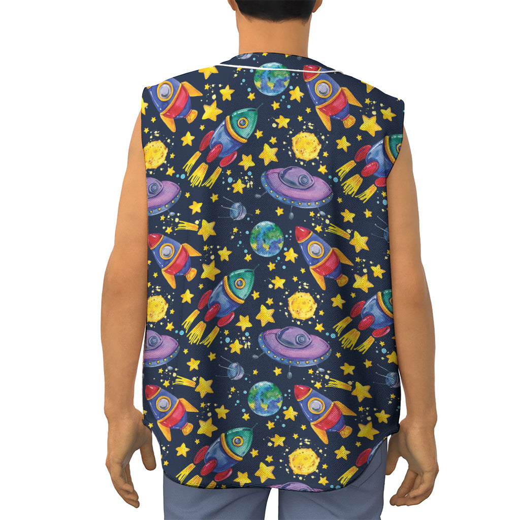 Watercolor Rocket Pattern Print Sleeveless Baseball Jersey