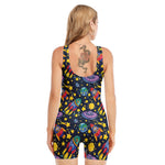 Watercolor Rocket Pattern Print Sleeveless One Piece Swimsuit